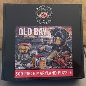 Black Lab Chesapeake Crab Old Bay Harbor Scene Maryland 500-PC Jigsaw Puzzle~EUC